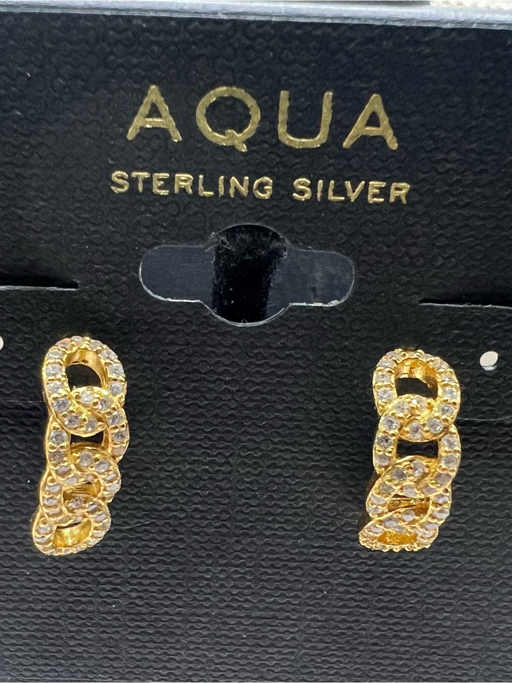 Aqua Gold-Tone Pave Link Drop Earrings